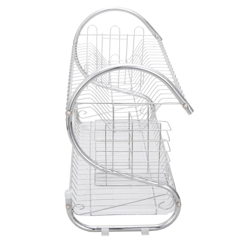 2-stufiges Abtropfgestell aus Metall, multifunktionale S-förmige Schüssel, Geschirr, Essstäbchen, Löffel, Sammelregal