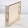 Decoratieve Houten Dienblad met Handvatten van Kunstleer, Gestreept & Gouden Accent Serveerblad voor Salontafel, Organizer voor Hotelkamer