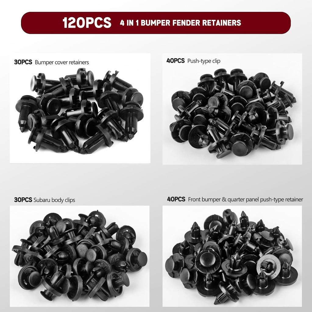 Xislet 121Pcs Plastic Rivets Clips 7Mm 8Mm 9Mm 10Mm Compatible With Subaru Bumper Fender Retainers Replace 90914-0007 90914-0065 90914-0051 Included