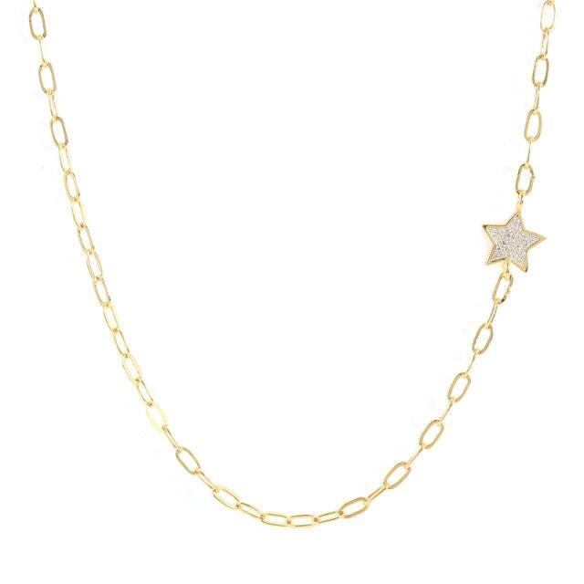 Simple Paper Clip Chain Diamond Necklace Jewelry Women Evil Eye Pendant Necklace  Trendy Gold Chain Collares Bijoux