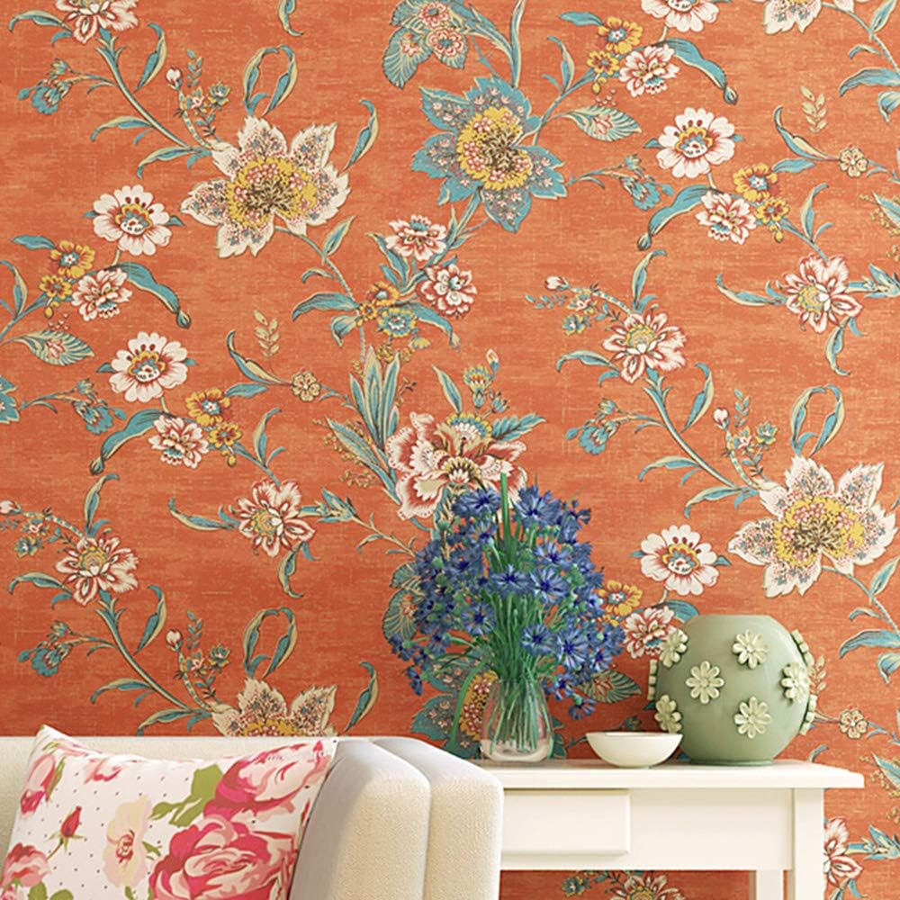 TaoGift Peel and Stick Vintage Floral Wallpaper Self Adhesive Non-Woven Flower Contact Paper Kitchen Bathroom Backsplash Wall Paper Mural Sticker