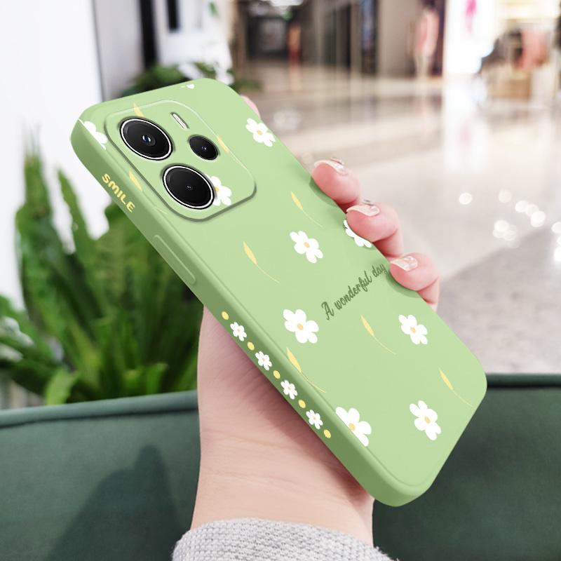 

Чехол для телефона Дождевой Маргаритка для Xiaomi Redmi Note 14 13 12 12S 11 11S 10 10S 9 9S 15 15C 14C Pro Plus 4G 5G Жидкий Силиконовый Чехол Redmi Note 11 светло-зеленый