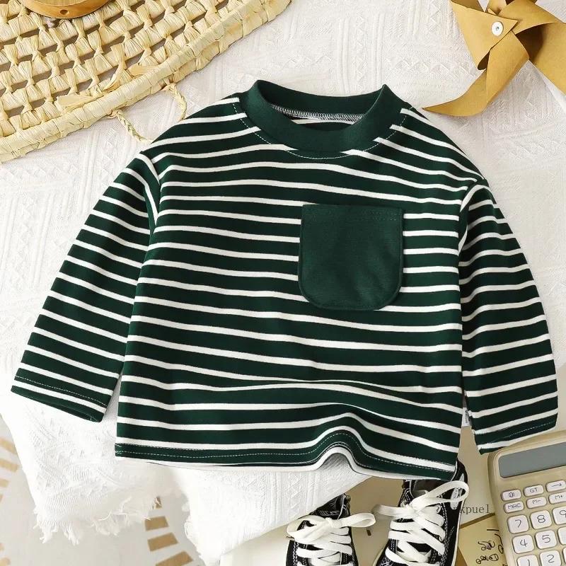 Baby Striped Tshirt Boys Girls New Casual Loose Tees New Design Long Sleeve Solid Color Tops