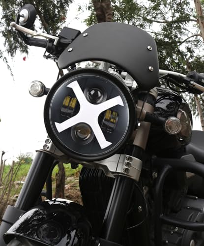 HENGTUAOTO 7" LED X-Style Motorcycle Headlight with White/Blue DRL for Street Glide, Softail Heritage, Road King, Electra Glide