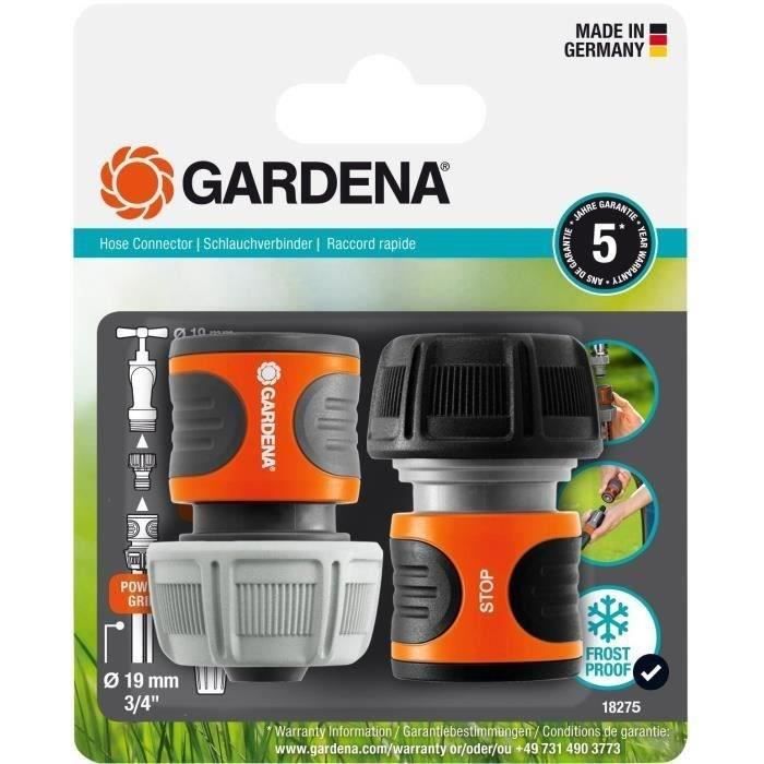 GARDENA Quick Connectors and Aquastop Ø19 mm–For Hose Start and End– With the Original GARDENA System–Resistant To Frost and UV