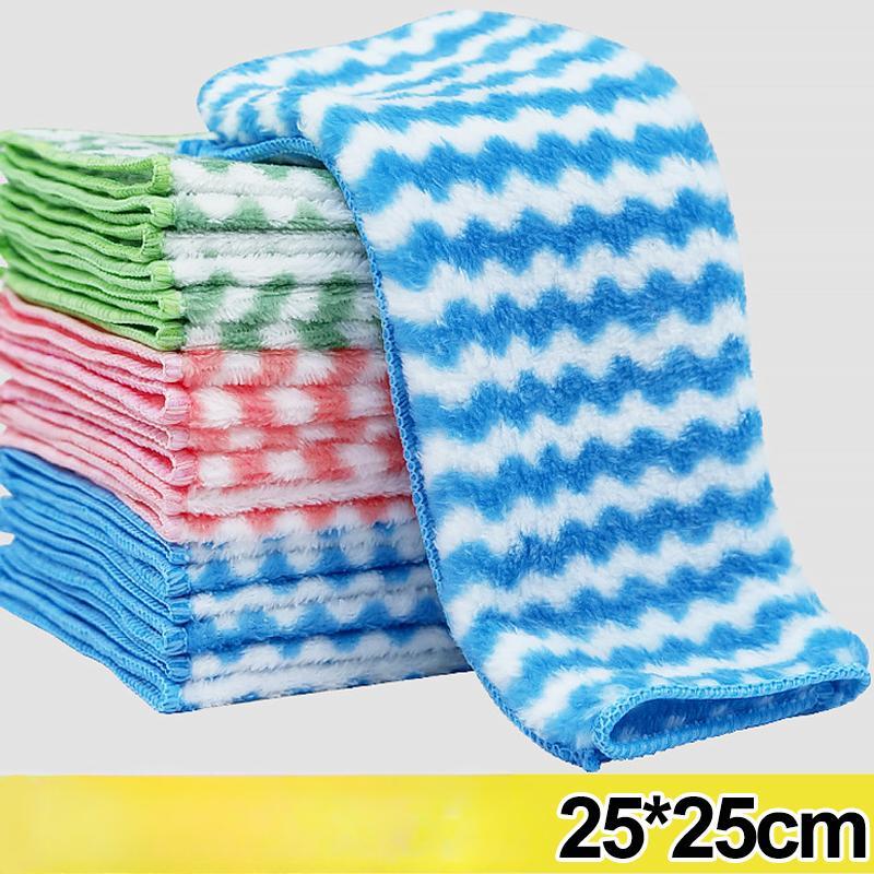 Double-sided Fleece Dishcloths Super Absorbent Cleaning Cloths Scouring Pads Kitchen Washing Dish Rags Glass Windows Wipe Towel