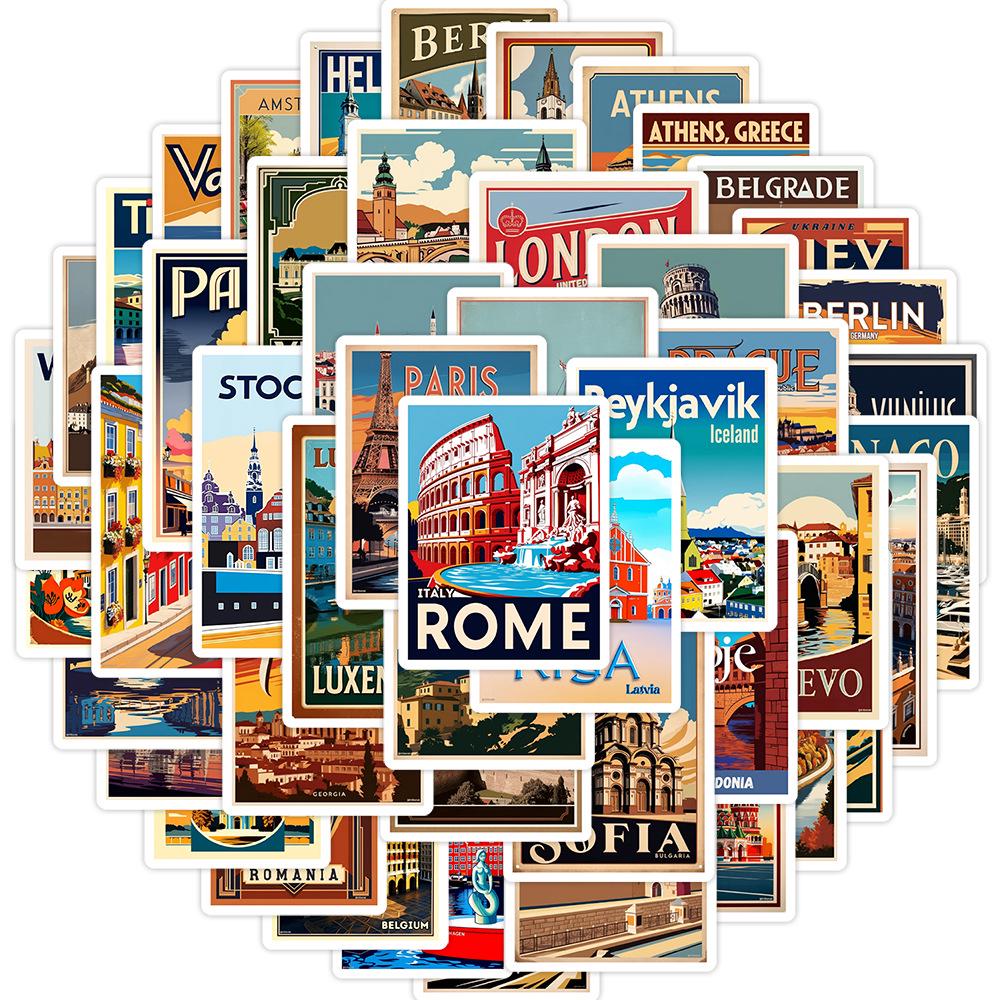 50 European Travel Graffiti Stickers: Waterproof Decorative Stickers for Water Bottles, Computers & Phones