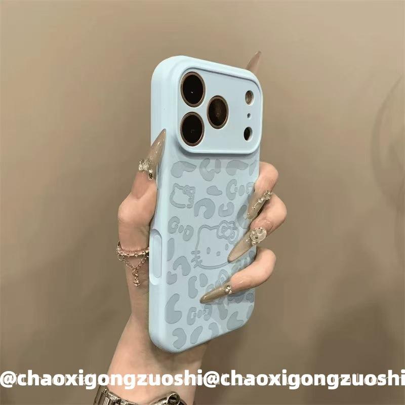 Ins Autumn and Winter Leopard Print KT Cat Liquid Silicone Bracket for iPhone17promax Apple 16 Mobile Phone Case 15