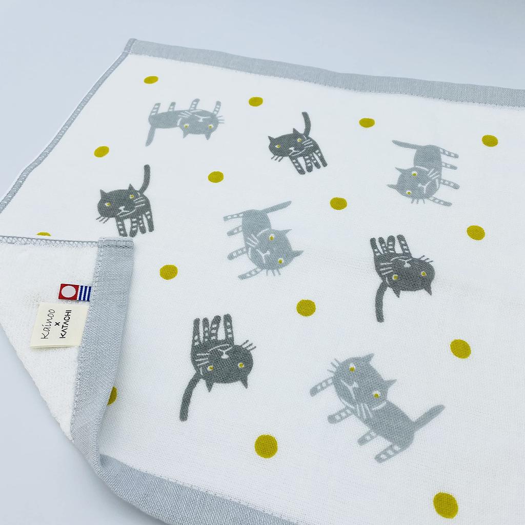 Kainoo X KATACHI Imabari Single Sided Hand Set of 3 34cm X Made In Imabari Gauze Cotton Hedgehog 7 Cat Cute Set of Nursery Camping Towel, Gauze,