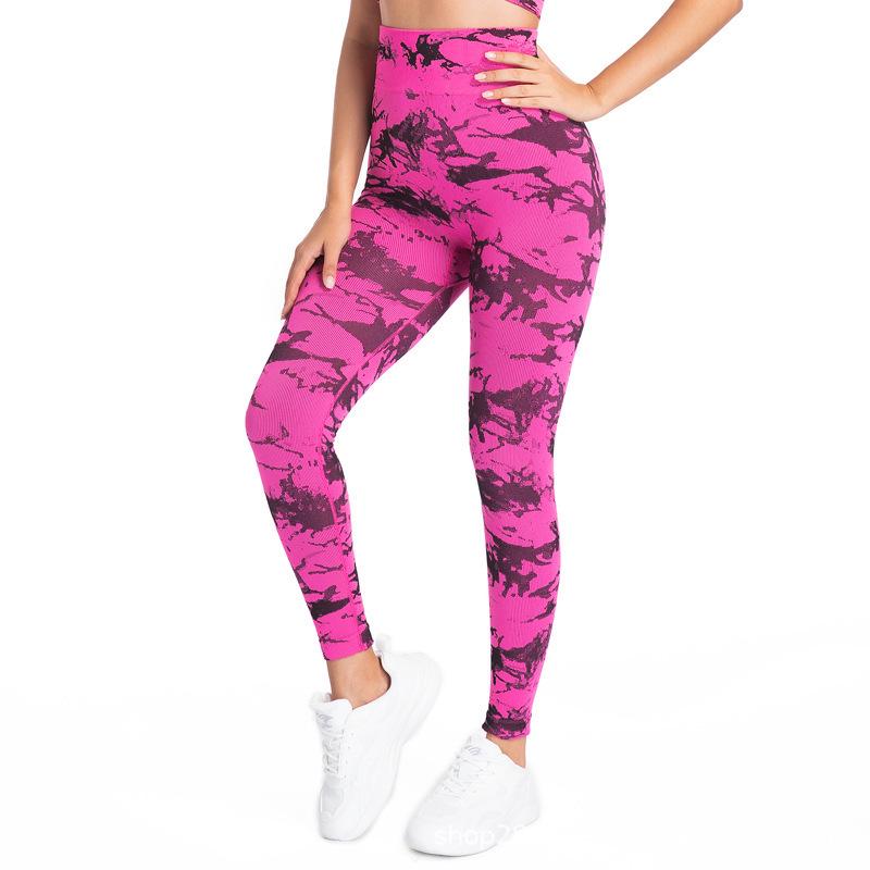 Tie-Dye High-Waist Yoga Pants - Cropped, Peach Hip, Tight Fit Fitness Leggings