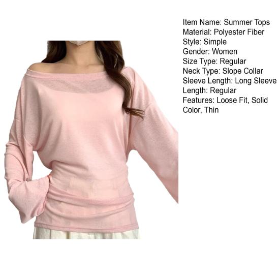 Summer Blouse Slope Collar Long Sleeve Lace-up Waist Sun Protection Cover-Up Soft Stretchy Outdoor