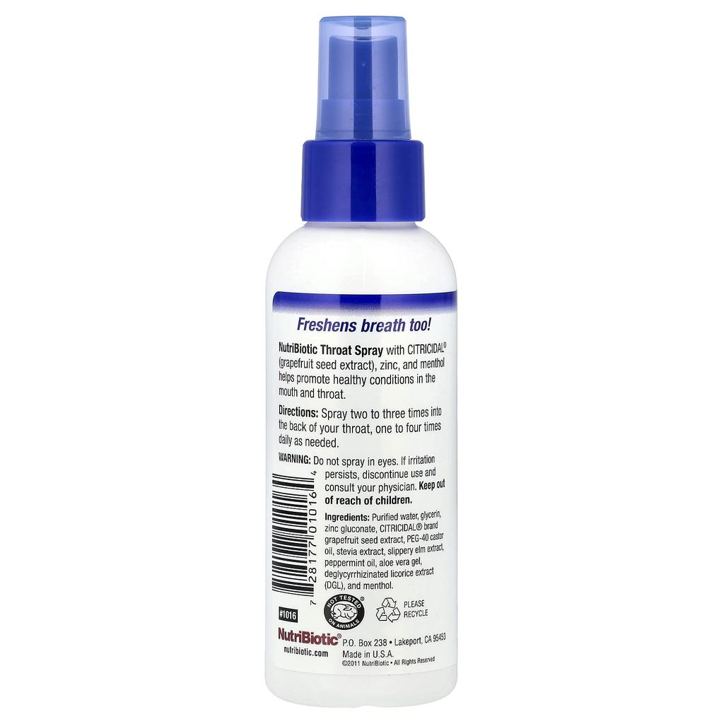Throat Spray with Grapefruit Seed Extract + Zinc Menthol, 118 Ml (4 Fl Oz)