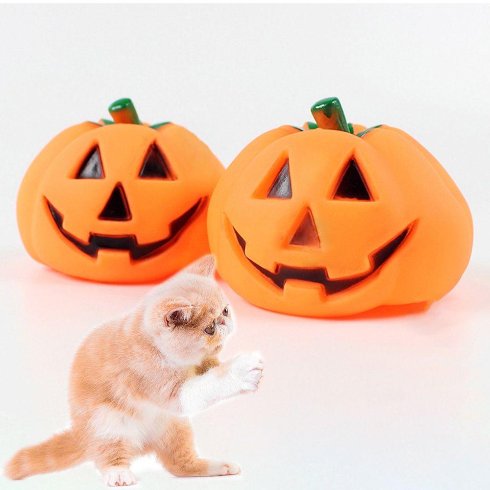 Cute Halloween Puppy Products Playing Chew Orange Rubber Squeak Bite Resistance Pumpkin Puppy Squeak