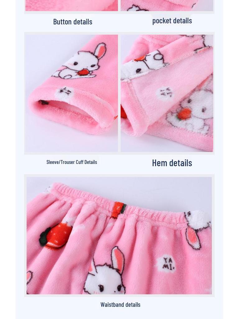 Kids' Flannel Pajama Set - Thick Coral Fleece Cardigan for Boys & Girls, Perfect for Autumn & Winter.