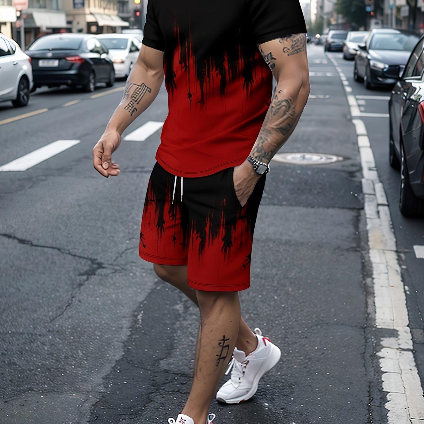 

3D-принт с узором, 2 шт. Мужская одежда, повседневная футболка с круглым вырезом и короткими рукавами, футболка и шорты на шнурке для лета 3XL