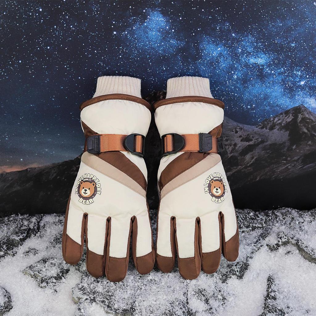 Kids' Cartoon Ski Gloves: Non-Slip, Fleece-Lined, Waterproof, Windproof, Coldproof for Winter Cycling and Snow Play.