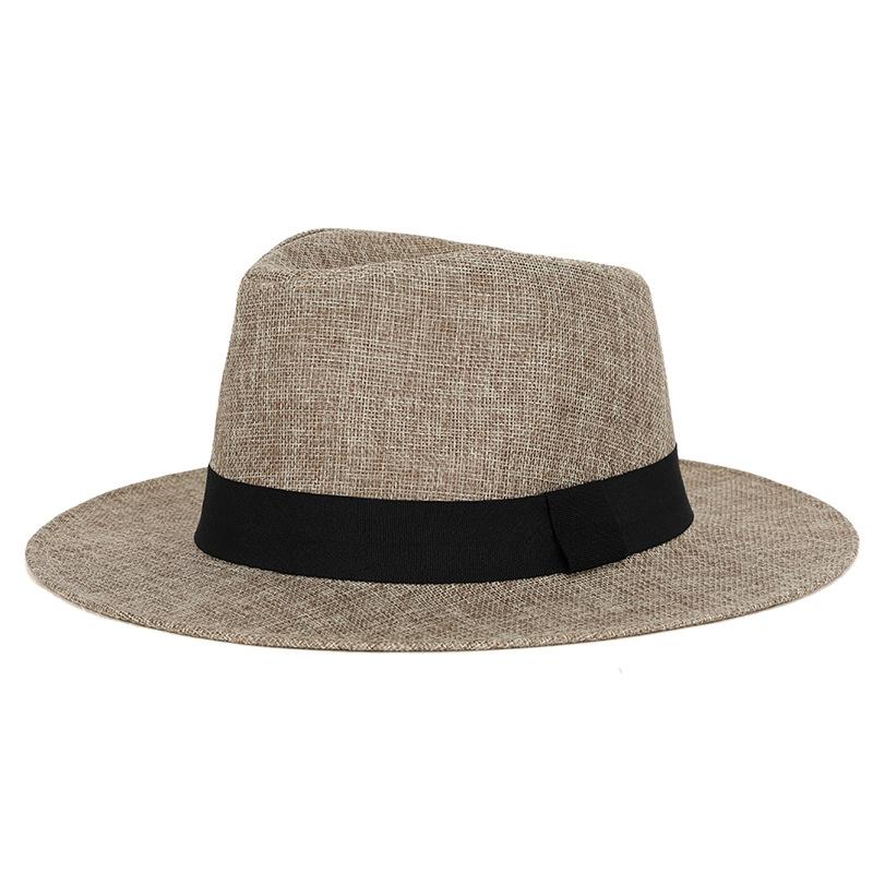 Summer top hat men's linen sun hat Panama flat edge British jazz hat high-end sun protection gentleman's hat