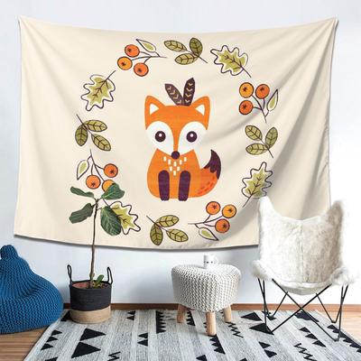 Little Fox With Autumn Berries Tapestry Wall Hanging Aesthetic Home Decoration Tapestries for Dorm Room