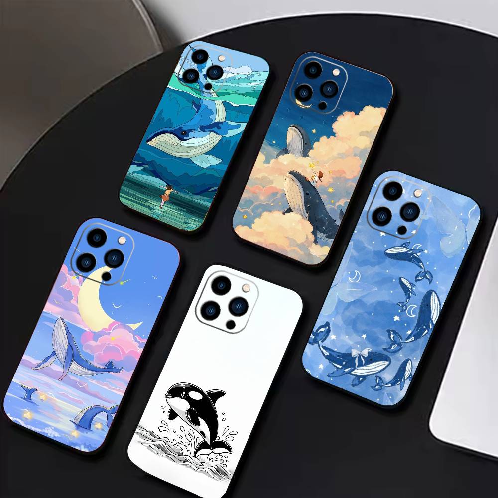 Whale Fall-Art Phone Case For iPhone 17 16 15 14 13 12 Max Plus Silicone Black Cover