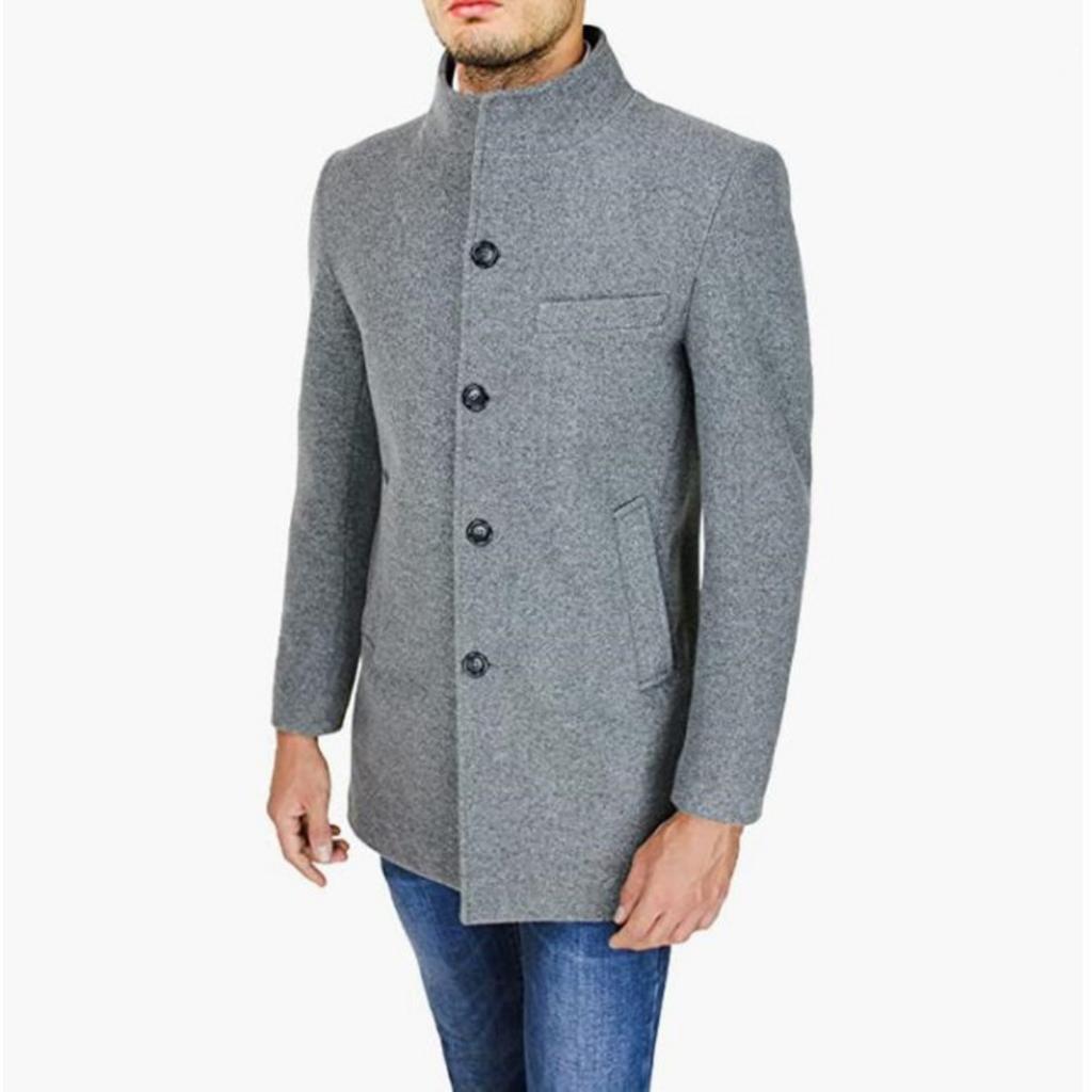 New Men's Thickened Stand Collar Wool Blended Jacket Casual Woolen Outerwear for Cross-border