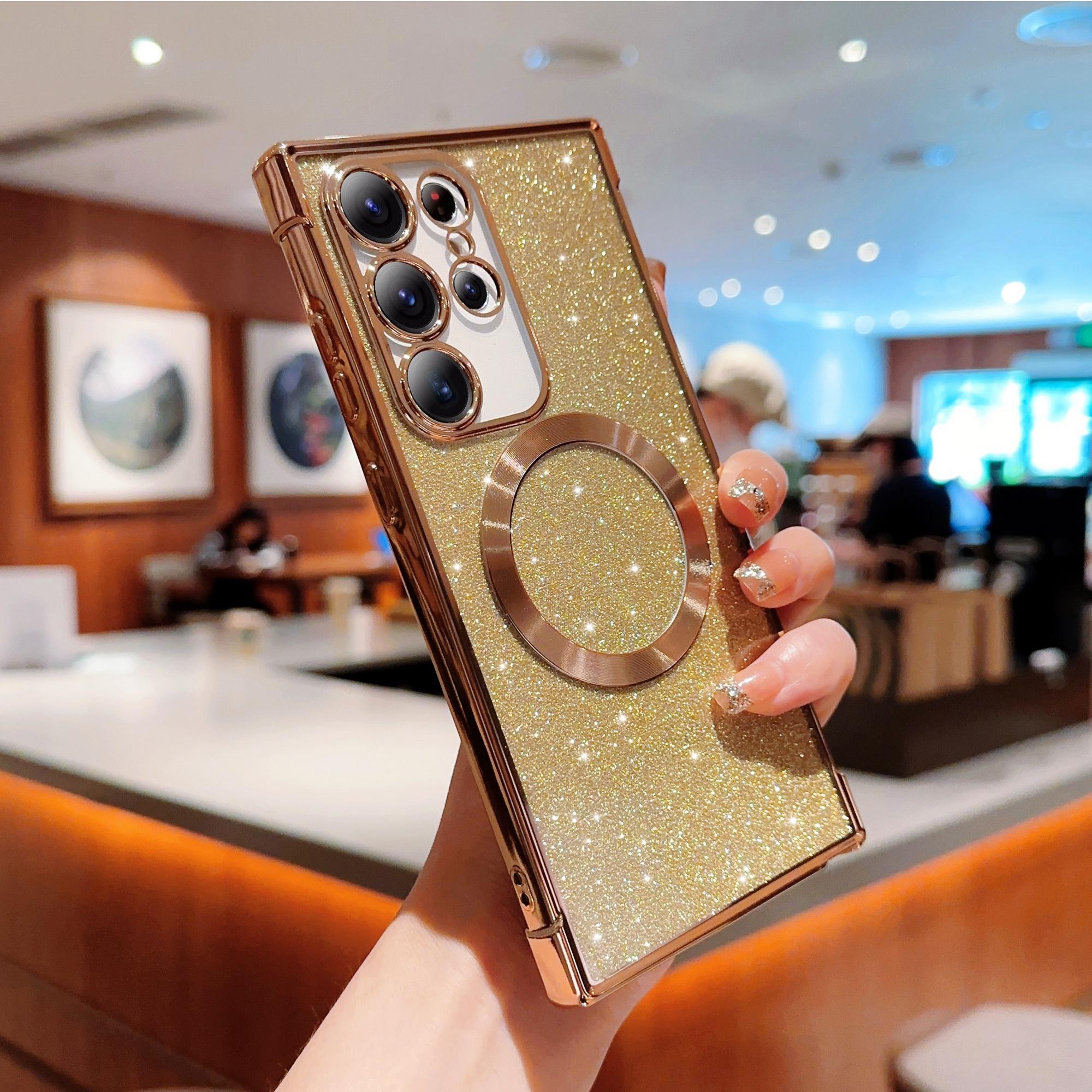 

For Samsung Galaxy S25 Ultra Case Electroplating Glitter TPU Clear Phone Cover Compatible with MagSafe Gold