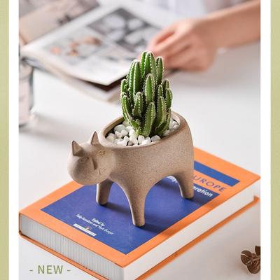 Creative Art Cat Tail Flower Pot Ceramic Cat Cactus Potted Cute Animal Porcelain Vase Plant Flower Vase Countertop Ornament Gift