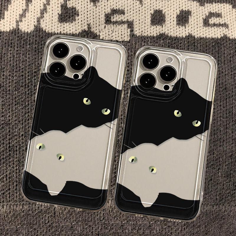 Premium Art Black and White Cat Applicable iPhone17pormax Phone Case 16 Simple 14 Creative 15 Protective Case 13