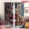 2pcs 2D Flat Printing Christmas Window Drapes Santa Claus Teddy Bears Gifts Polyester Without Electricity Birthday Party for