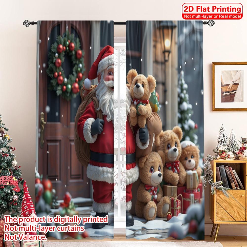 

2 шт. 2D плоская печать Рождественские оконные шторы Санта Клаус Плюшевые мишки Подарки Полиэстер Без электричества Вечеринка по случаю дня рождения для 52.50×116.00 CM 2pcs
