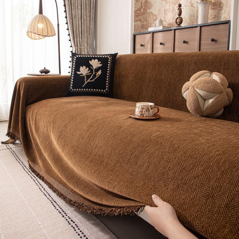 Solid Chenille Sofa Throw Cover Modern Minimalist Slipcover 3-Seater Cushion Protector
