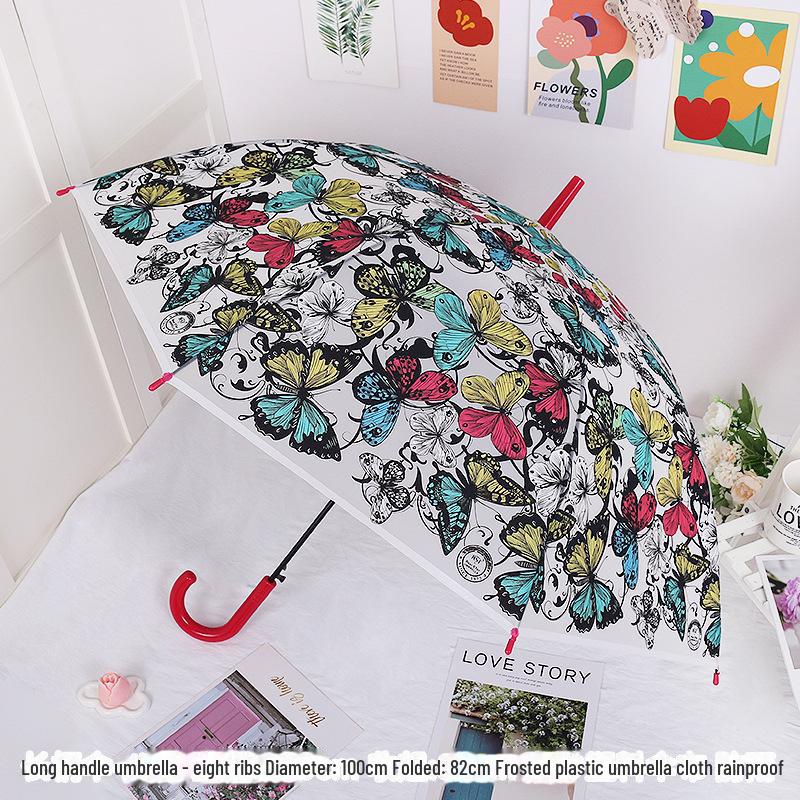 Japonský lesní styl průhledný deštník s třešňovými květy s klenutou dlouhou rukojetí pro studenty