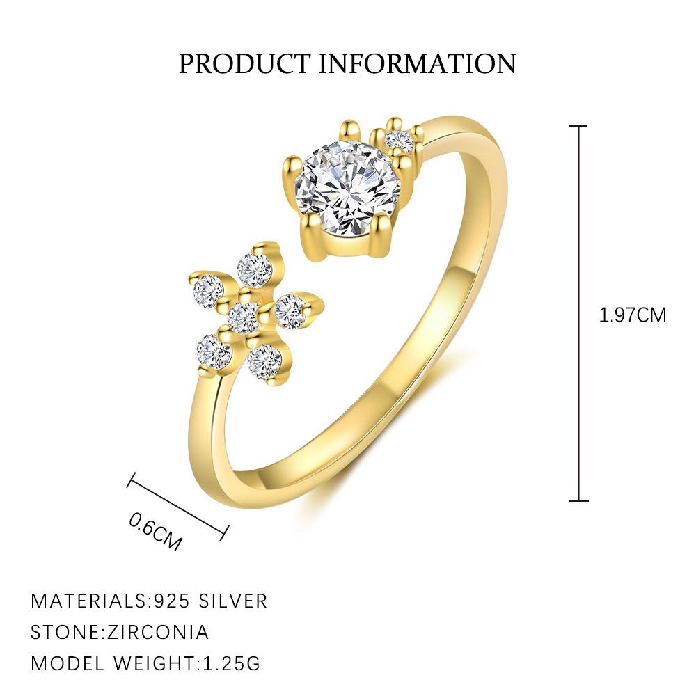 

925 Sterling Silver Colorful Flower Zircon Ring For Women Double Design Size7 Adjustable Party Wedding Jewelry