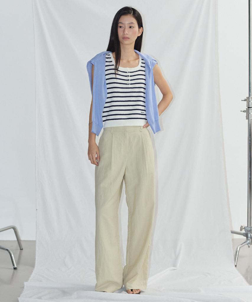 CITYBREEZE Cool Air Back Elastic Single-Pleat Wide Pants_Light Khaki
