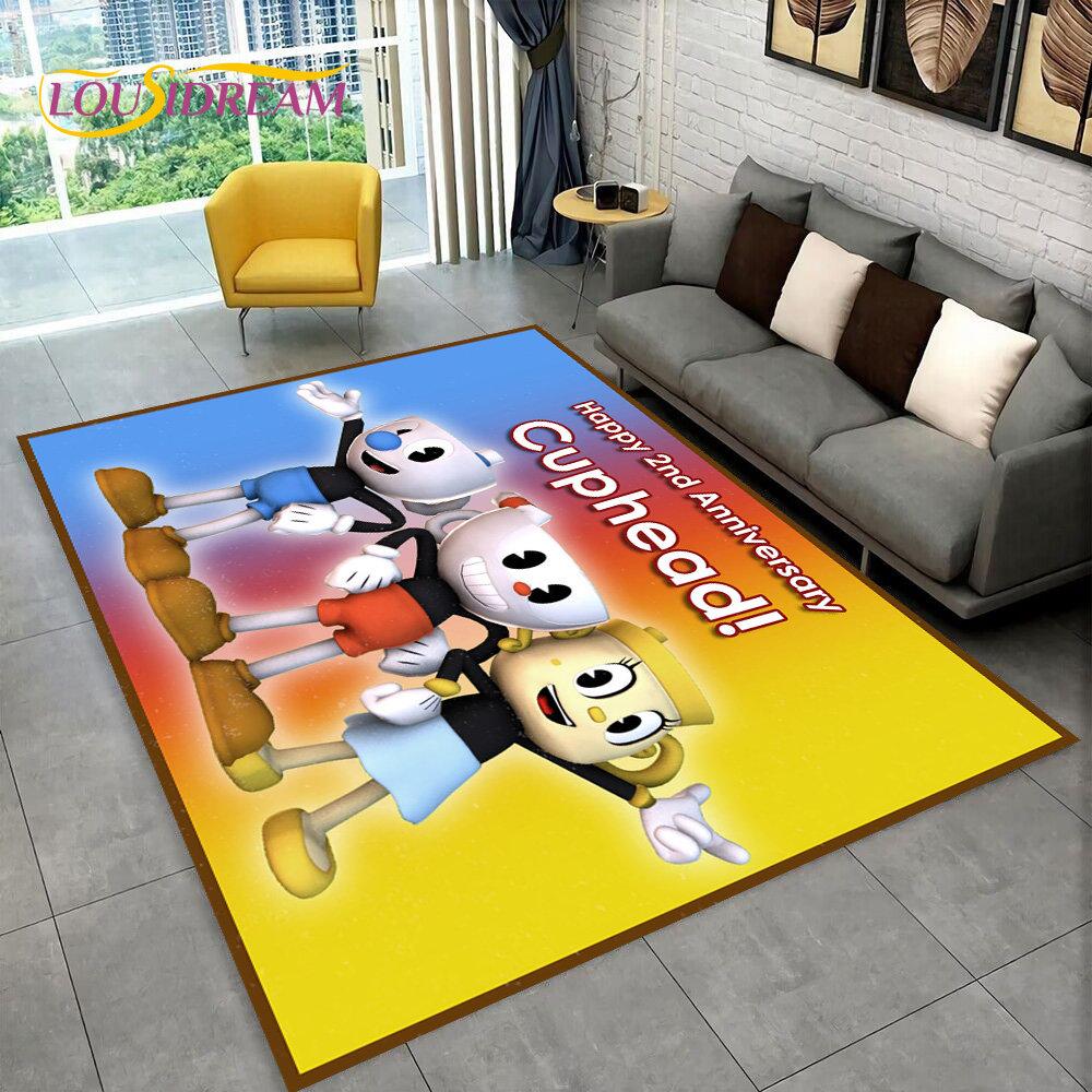 Juego, Cuphead y Mugman, alfombra para área de jugador, alfombra para sala de estar, dormitorio, decoración de felpudo para sofá, alfombra antideslizante para juegos de niños