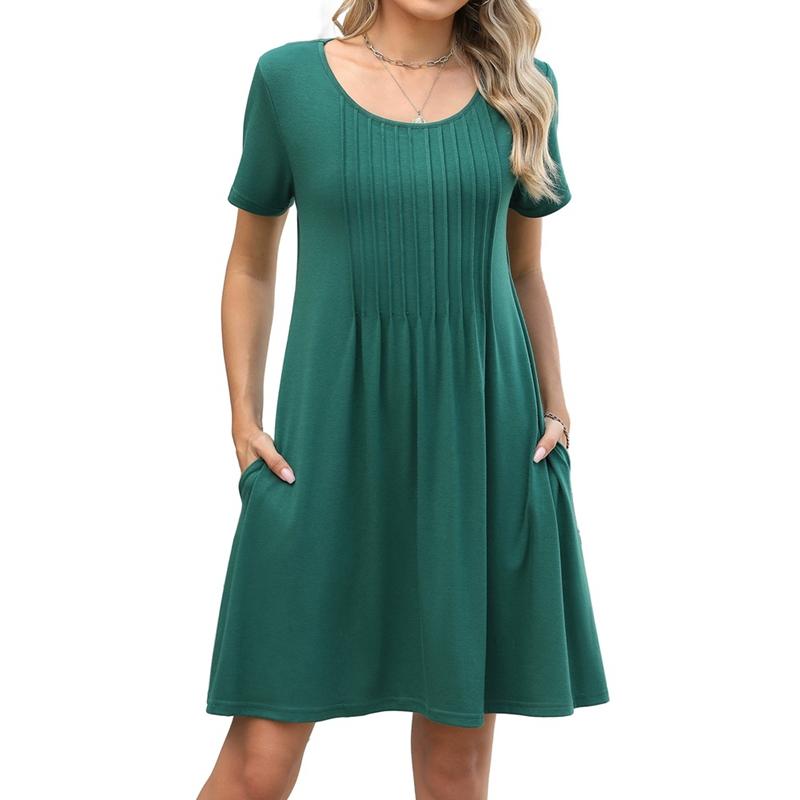 

Women s Solid Color Summer Crew Neck Loose Short-sleeved Dress L