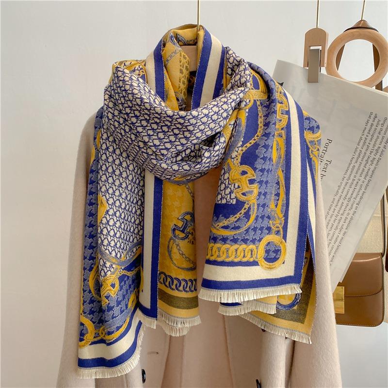Imitation cashmere winter scarf, double-sided jacquard letter chain, air conditioner shawl, thick style warm scarf
