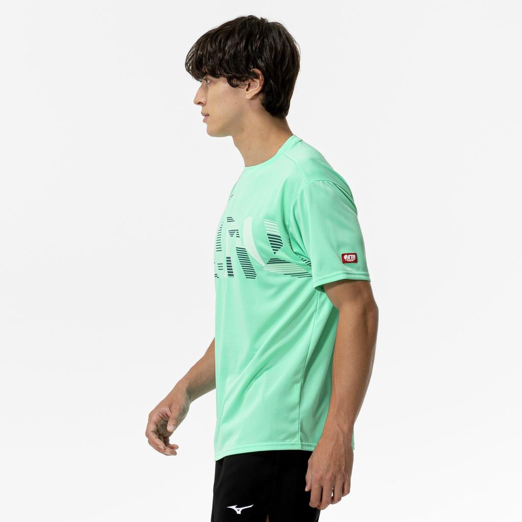 Mizuno Table Tennis Game Short JTTA Biscay Green Shirt, Sleeve, Certified, Moisture-Wicking, Quick-Drying, Unisex, 82JAC111,
