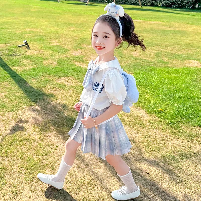2025 Girls' Cinnamoroll Academy-Style Summer JK Shirt & Pleated Skirt Set