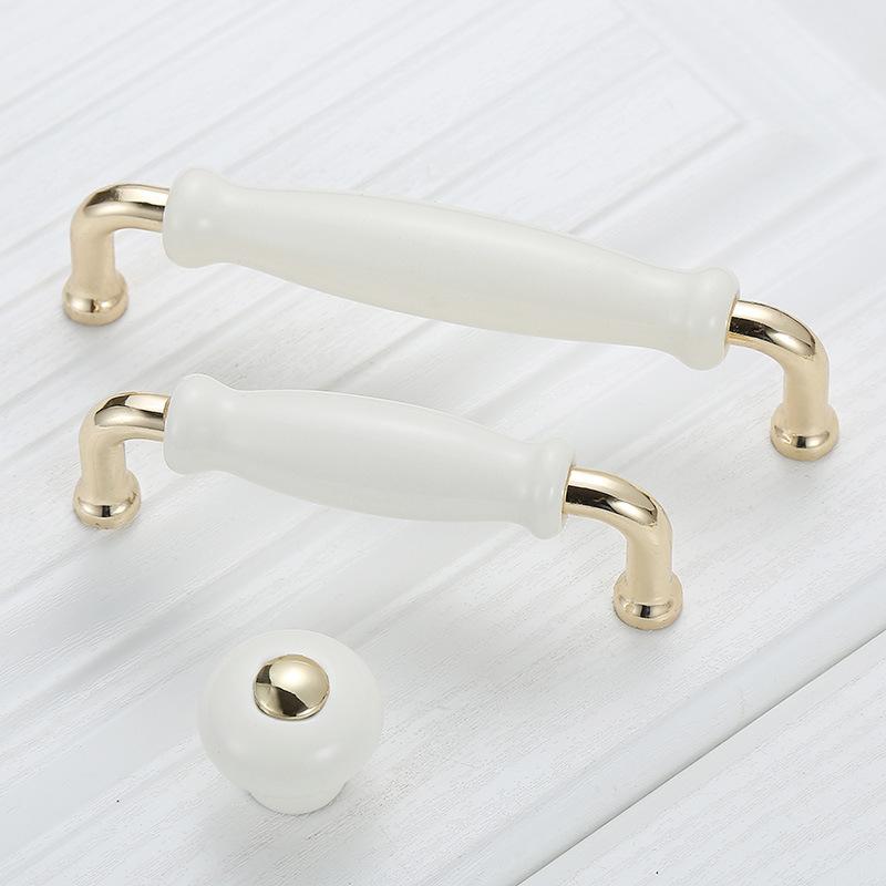 Fashion Ceramic Cabinet Handles Golden Kitchen Cupboard Door Handles Drawer Knobs European White Furniture Pulls