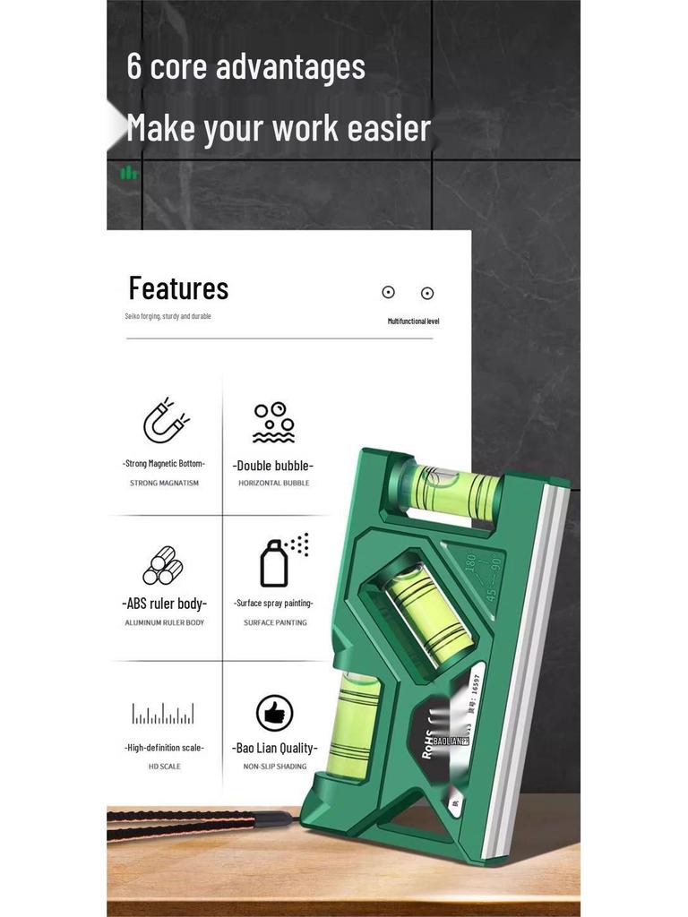 High-Precision Mini Magnetic Spirit Level Protractor Ruler