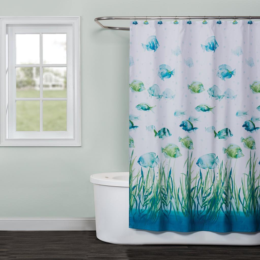 Karpfen Cartoon See Fische Duschvorhang Blau Vintage Fische Duschvorhänge Badezimmer Heimdekor Sets Polyester Stoff Mit Haken
