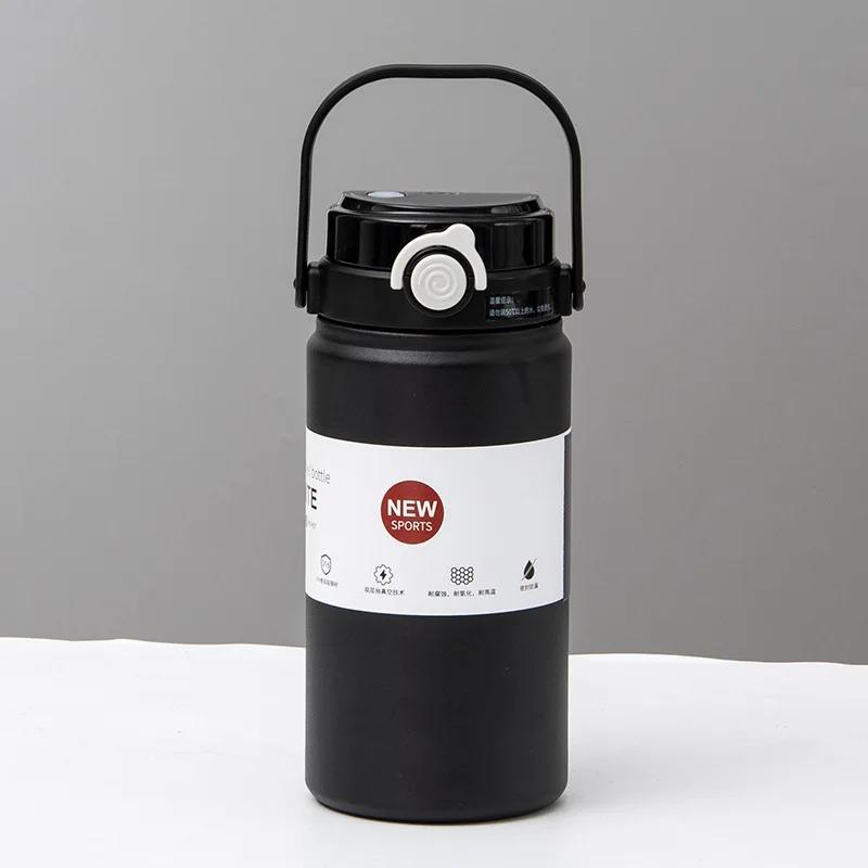 Thermische Wasserflasche aus Edelstahl Thermoskannen Vakuumflasche mit Strohhalm Becher Tragbare Kalt-Heißgetränke Thermosbecher Fitnessstudio 1L/1.2L