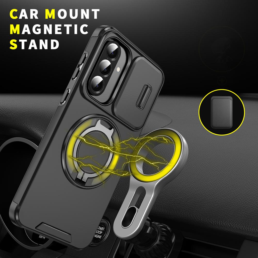 KEYSION 360° Ring Stand Phone Case for Samsung A56 5G A36 A26 5G Slide Camera Protection Magnetic Shockproof Cover for Galaxy A16 4G 5G