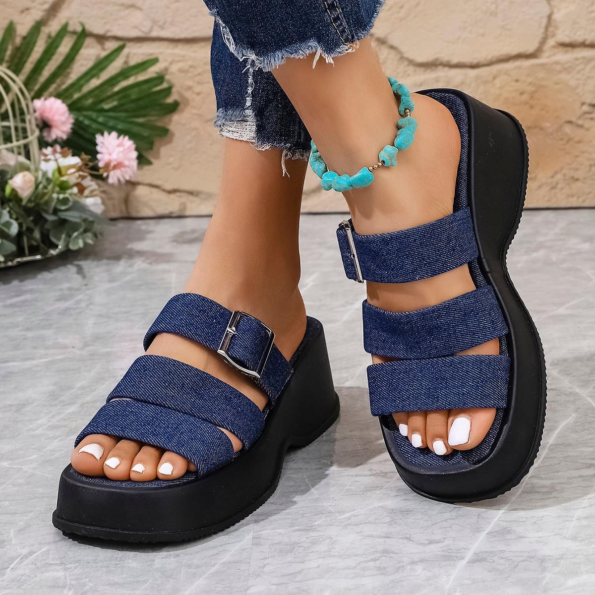 

Модные шлепанцы на платформе Женские Летняя одежда Мода 2025 Новый стиль Увеличивающие сандалии Повседневные Все Маффин Вьетнамки Пляжная обувь 36