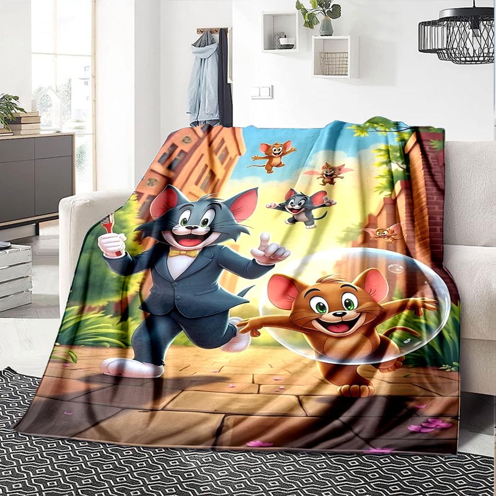 1pc Tom and Jerry Flannel Blanket Soft Warm Throw for Home, Office, Travel, All-Season Cozy Bedding GiftL1115