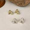 Elegant Korean Brushed Metal Heart Earrings - Versatile, Simple, Irregular Pleated Design for Women.