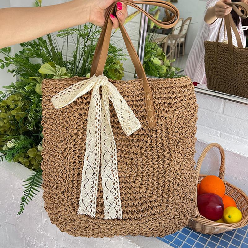 Yogodlns Eco Straw Shopping Bag For Women New Bohemian Beach Bag Large Capacity Shoulder Bag Trend Fashion Woven Handbag Tote