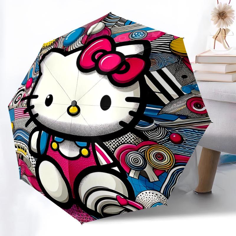 

1pc Hello Kitty Automatic Opening/Closing Umbrella with Foldable Design, 8-Rib Iron Frame Outdoor Umbrella - Perfect Gift for Fans, Travelers, Everyda