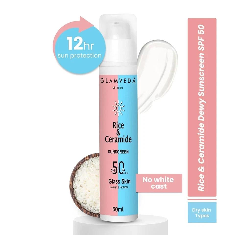 Glamveda Rice And Ceramide Sunscreen SPF 50 For All Skin Types 50ml