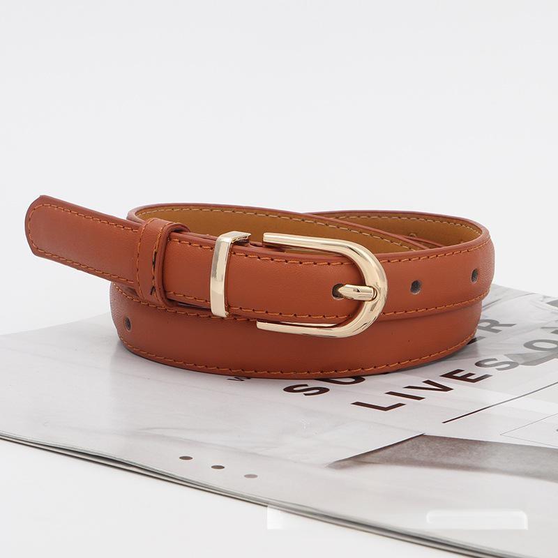 Pu Spring Womens Leather Skinny Belt Metal Pin Buckle Outdoor Leisure Waist Belt